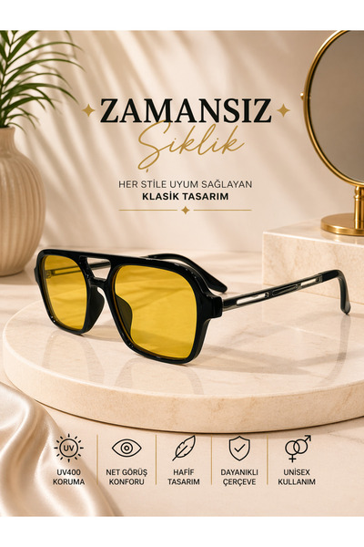 Optic Master Dikdörtgen Çerçeveli Antifar Güneş Gözlüğü / Gece Sürüş Gözlüğü