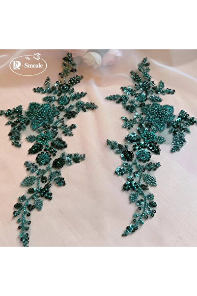 Choice11 Dark Green 1Pair 17*33CM,10-color Beaded Sequin 3D Floral Mirror App...