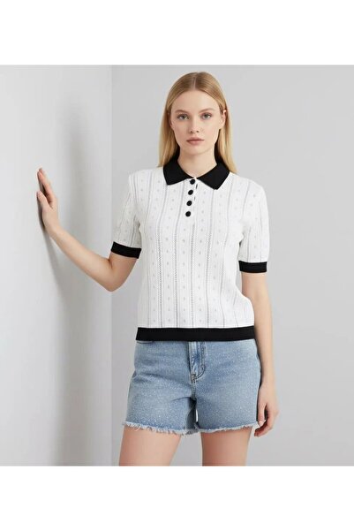 Park Karon 12487 Γυναικεία πλεκτή μπλούζα με λαιμόκοψη πόλο και κουμπιά σε όλ...