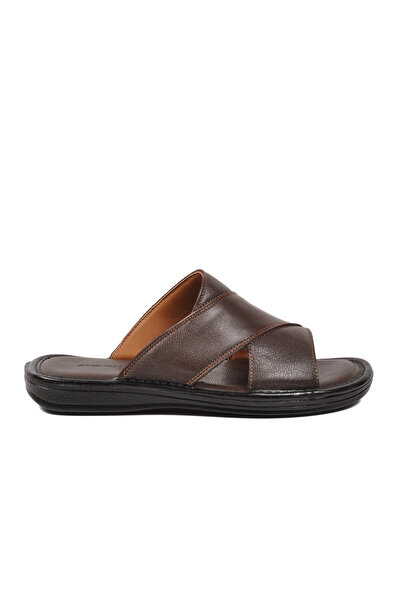 AYAKMOD Καφέ Γνήσιο Δερμάτινο ComfortSole Sole Ανδρικές Παντόφλες 8523 M