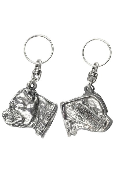 Art - Dog Staffordshire Bull Terrier - Silver-plated dog pendant, handbag dec...