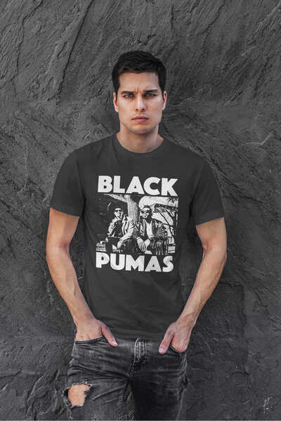 buzagi tasarım ürünleri Black Pumas Regular Fit Black Unisex T-Shirt