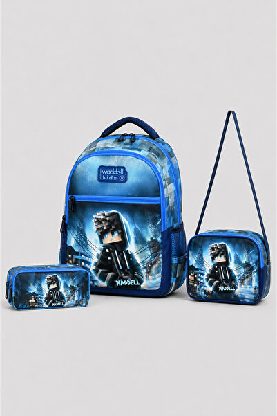 KAFF Τσάντα με μπλε σχέδια, θήκη για στυλό, σετ 3 τεμαχίων για αγόρια, τσάντα...