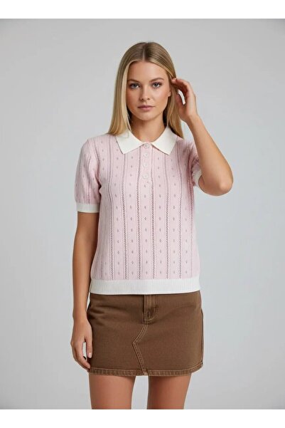 Park Karon 12487 Γυναικεία πλεκτή μπλούζα με λαιμόκοψη πόλο και κουμπιά σε όλ...