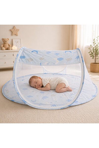 Bebelul Πτυσσόμενη κούνια με προστασία από κουνουπιέρα για μωρά, φορητή - Μπλε