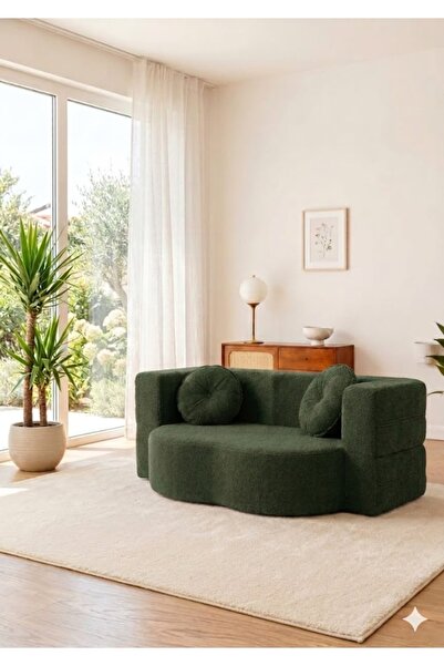 BRANNA HOME Neiro Çift Kişilik Sünger Koltuk – Açılabilir Yataklı Puflu Aktiv...