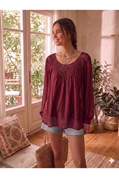 AYASOFYA OTANTIK Γυναικεία Ιταλική Μπλούζα από Μετάξι με Δαντελένιο Γιακά σε ...