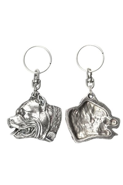 Art - Dog American Pit Bull Terrier - Silver-plated dog pendant, handbag deco...