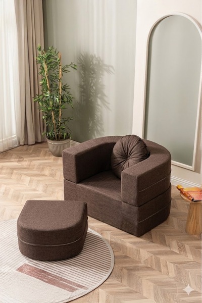 BRANNA HOME Tia Tekli Sünger Koltuk – Açılabilir Yataklı Puf Özellikli Tek Ki...