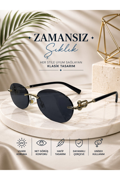 Optic Master Metal Frame Sunglasses with Oval Black Lenses