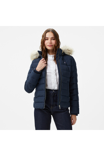 Tommy Hilfiger Jeans Basıc Hooded Down Kadın Lacivert Ceket
