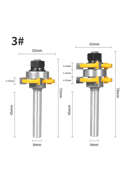Choice 8x35x6.35 2PCS 6/6.35/8/12/12.7MM Shank 35MM 47.6MM T&G ASSEMBLY Cutte...