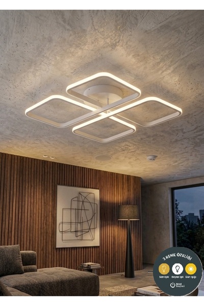 Lzy Avize Store March Dekoratif Beyaz Plafonyer LED Avize-4'lü Geometrik Kare...