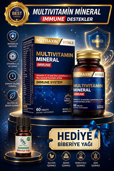 Nutraxin Multivitamin Mineral Immune 60 Adet Tablet + HEDİYE BİBERİYE YAĞI