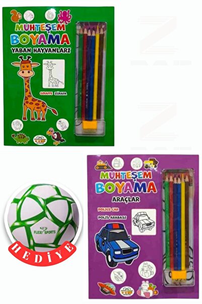 Parıltı Yayınları Fabulous Coloring-Animals-Vehicles-2 Book Set-Football Ball...