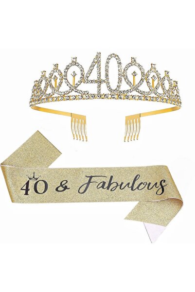 Choice7 gold-40 Birthday Tiara Crown Sash Women Girls 13th 16th 18th 21St 30T...
