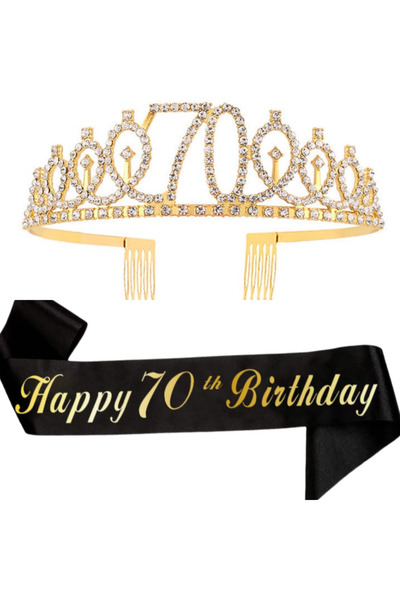 Choice6 gold-70 Birthday Tiara Crown Sash Women Girls 16Th 18th 21St 30Th 40T...