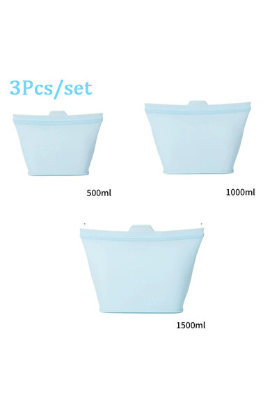 Choice 3Pcs-Light blue Greater Reusable Silicone Food Storage Bags, Stand Up ...