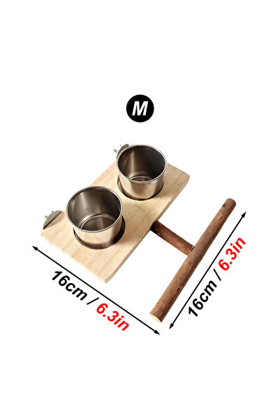 Choice M 1Set Wood Bird Stand Platform with Single/Double Stainless Steel Fee...
