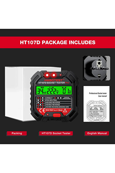 choice2 HT107D EU Socket Habotest HT107 Socket Tester Pro Voltage Test RCD 30...