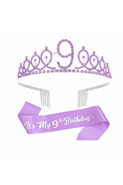 Choice1 purple-9 2pc/set Birthday Tiara Crown Sash Women Girls This Is My 3th...