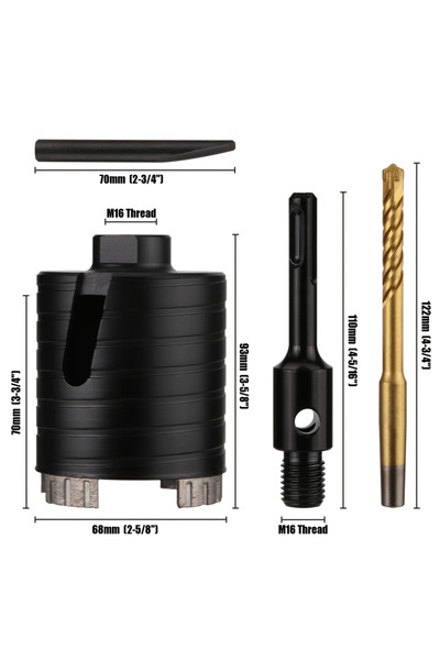 Choice1 68mm PTA Dry Diamond Core Drill Bit Hole Saw with SDS Plus Adapter fo...