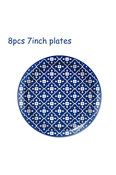 Choice3 8 قطع - 7 بوصة - BP001-5 8 قطع من أطباق البورسلين الأزرق والأبيض، مجم...