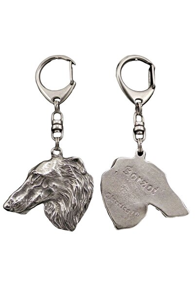 Art - Dog Borzoi - Breloc placat cu argint cu câine, decorațiune pentru geant...