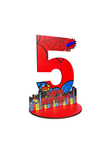 choice2 5 Spider Theme 3rd 4rd 5rd Birthday Number Sign Centerpiece, Wooden T...