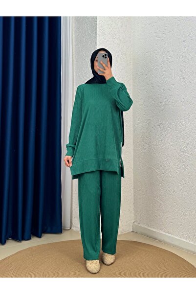 MİHRA STORE Σετ παντελονιού με φερμουάρ και ριμπ ραφές σε χρώμα κανέλας-MF188...