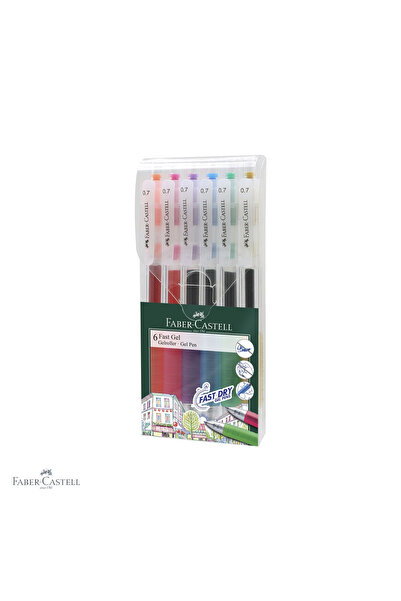 Faber Castell Set de 6 pixuri cu gel Faber-Castell Fast Gel de 0.7mm, cu usca...