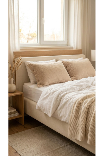 kesenegore 4 στρώσεις μουσελίνα φυσική 100% βαμβάκι 2 μαξιλαροθήκες 50x70cm μπεζ