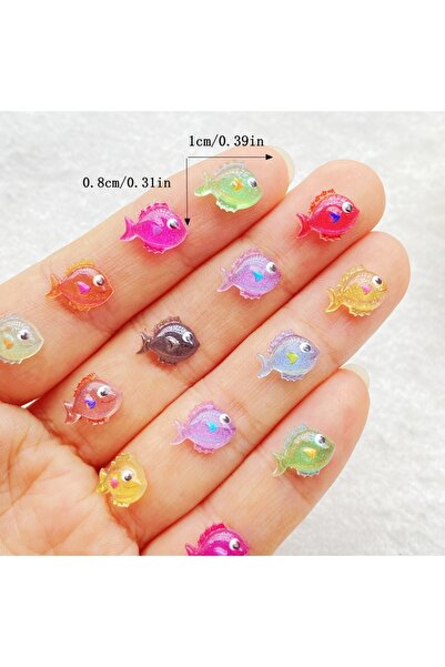 Choice mixed 50pcs Resin Cute cartoon colored crystal fish Flat back Rhinesto...