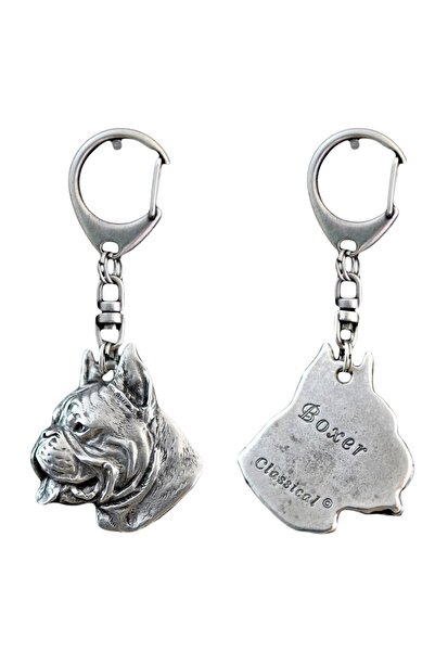 Art - Dog Boxer - Breloc placat cu argint cu câine, decorațiune pentru geantă...