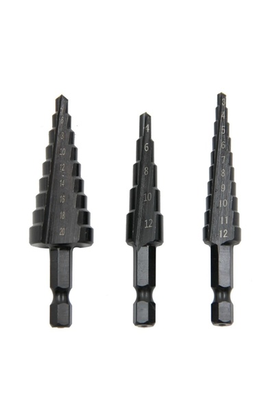 Choice Small 3Pcs Set 3Pcs Step Drill Bit HSS Hexagonal Shank Straight Groove...