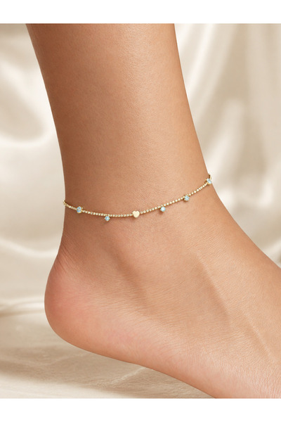 Bymiel Elegant Gold Anklet with Blue Stone Heart Figure