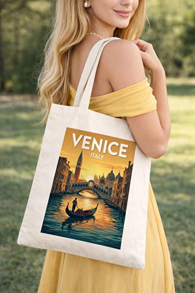 Kirbi Reklam Venice - Venedik Şehir Kişiye Özel Çift Taraflı Baskılı Bez Omuz...