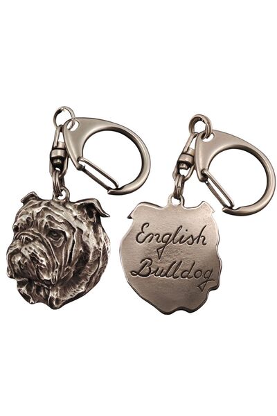 Art - Dog Bulldog - Breloc placat cu argint cu câine, decorațiune pentru gean...