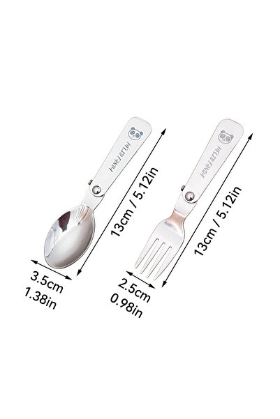 Choice A Style 2PCS 304 Stainless Steel Folding Spoon Fork Set Reusable Desse...