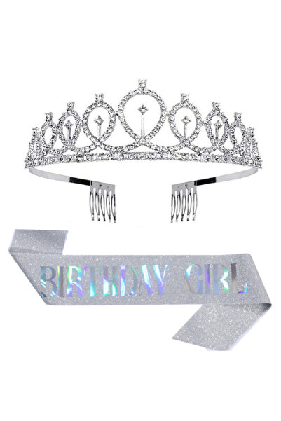 Choice6 Silver-AB Birthday Tiara Crown Sash Birthday Girl Women Girls Party D...