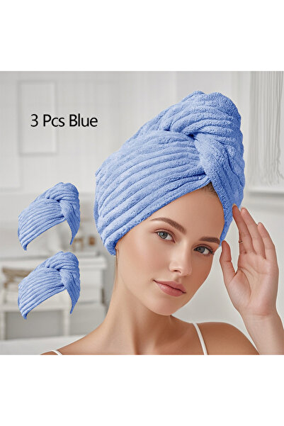 choice2 3 Pcs Blue 1/3/4 Pcs Quick-Drying Microfiber Hair Drying Cap Absorben...