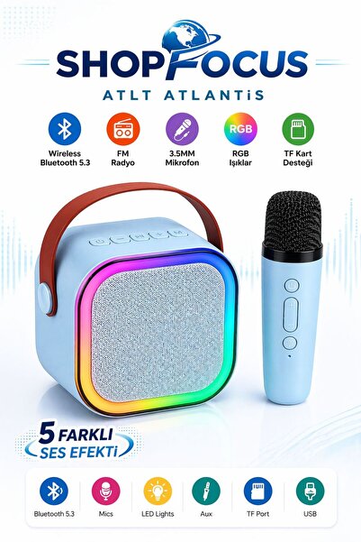 ATLT ATLANTİS TEK MİKROFONLU KARAOKE SPEAKER BLUETOOTH HOPARLÖR RGB LED IŞIKL...