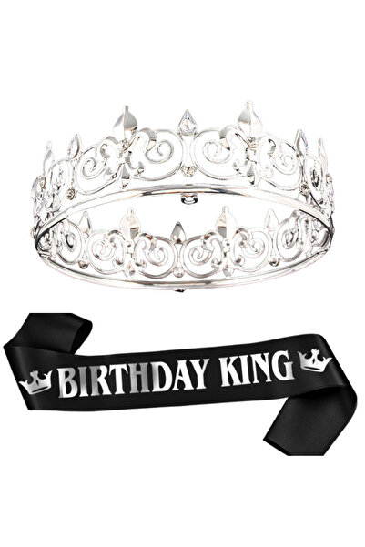 Choice1 Silver black Birthday King Crown Sash Ribbon, Royal Gold King Crown F...