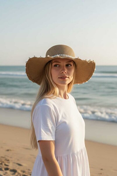 Aware Time Γυναικείο Ψάθινο Καπέλο Φέρουτζ με Πέρλες