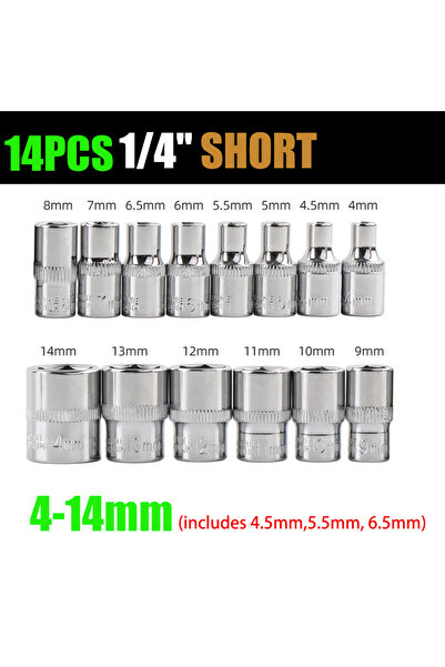 Choice17 14PCS 1/4 Drive Inch 4 4.5 5 5.5 6 6.5 7 8 9 10 11 12 13 14mm Ratche...