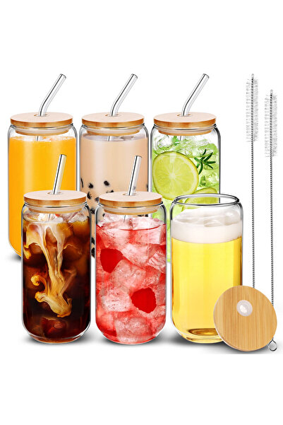Choice 500ml 6PCS Set of 2/4/6 Glass Can Shaped Cups 500ml with Spill-Proof L...