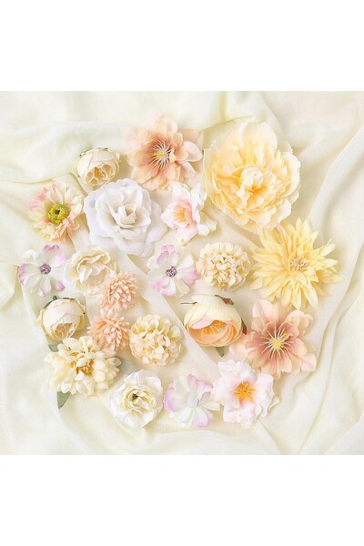 Choice7 21Pcs Yellow Mixed Artificial Flowers Heads Silk Rose Fake Flowers fo...