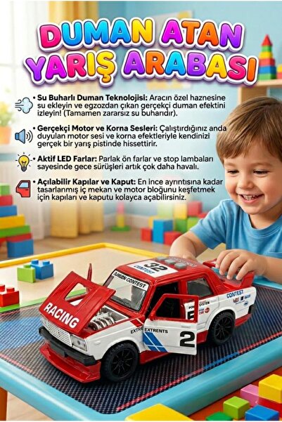 Tıfıl Toys 3 Fonksiyonlu Duman Atan Sürtmeli Işıklı Sesli Müzikli Kapısı ve K...