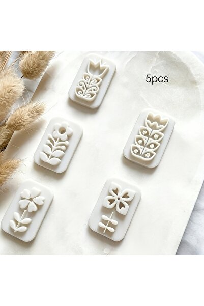 Choice WHITE 5Pcs Scandinavian Flower Polymer Clay Stamps | Acrylic Clay Mold...