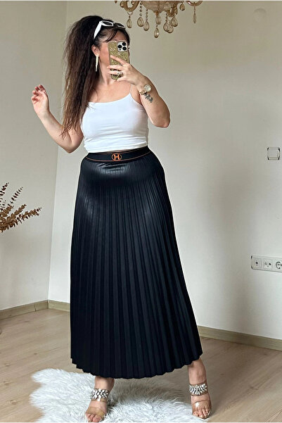 AZRA BUTİK Αθλητική πλισέ φούστα μαύρη